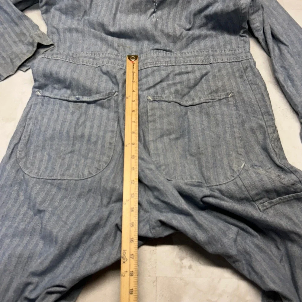 Red Kap Herringbone Coveralls Blue Mens 42-RG Vintage Workwear Distressed USA